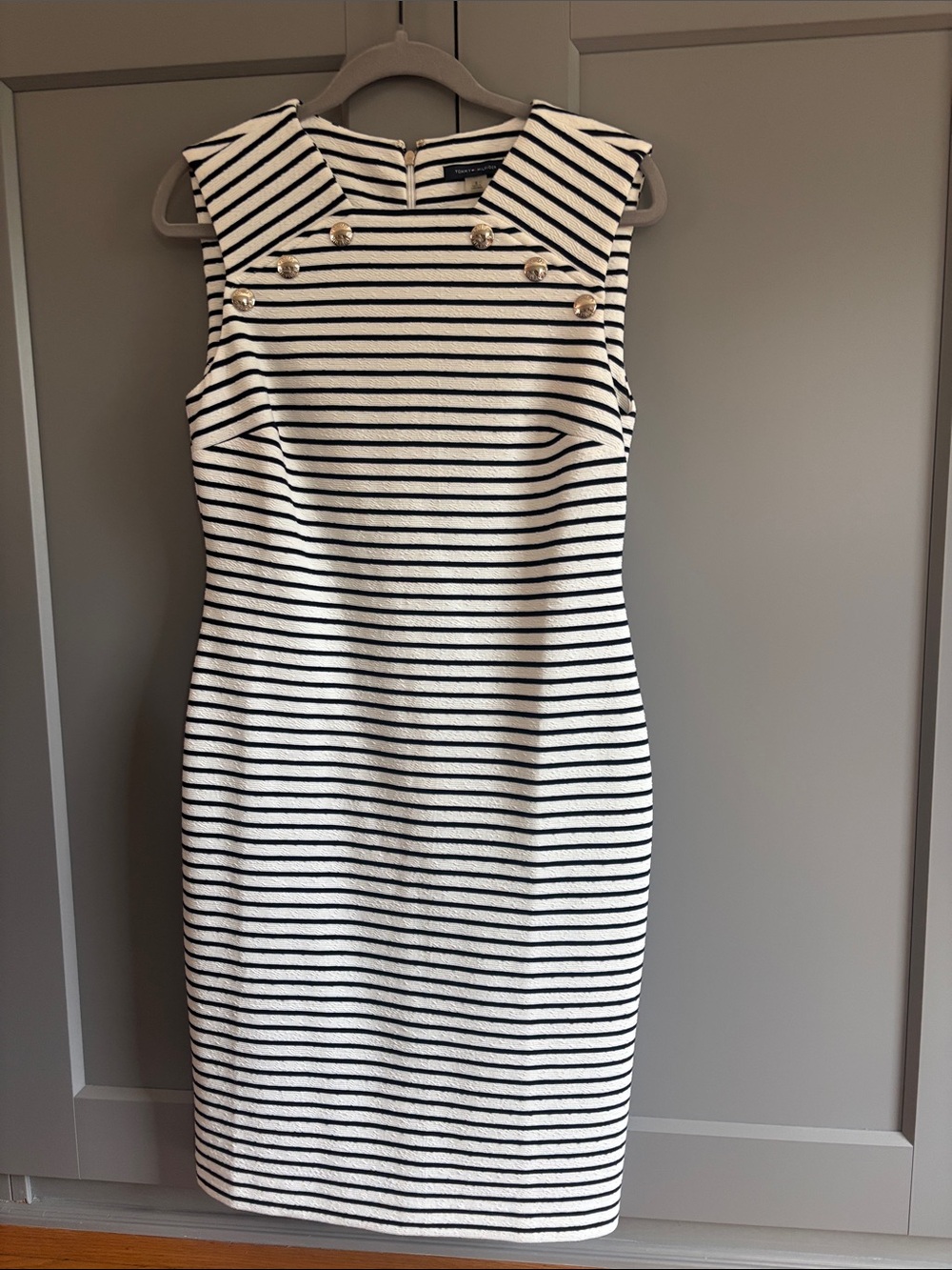 Tommy Hilfiger • Navy and White Striped Sleeveless Sheath Dress
